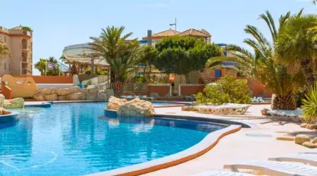 mar etang pool and palm trees